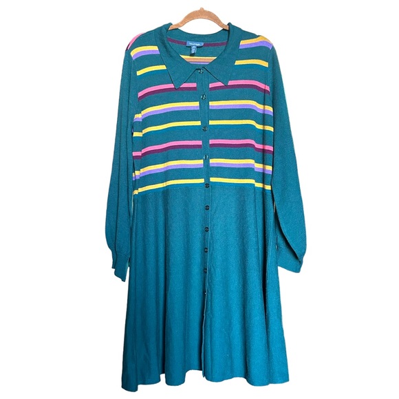 Modcloth Dresses & Skirts - Modcloth Green Retro Stripe Sweater Dress 2X NWOT